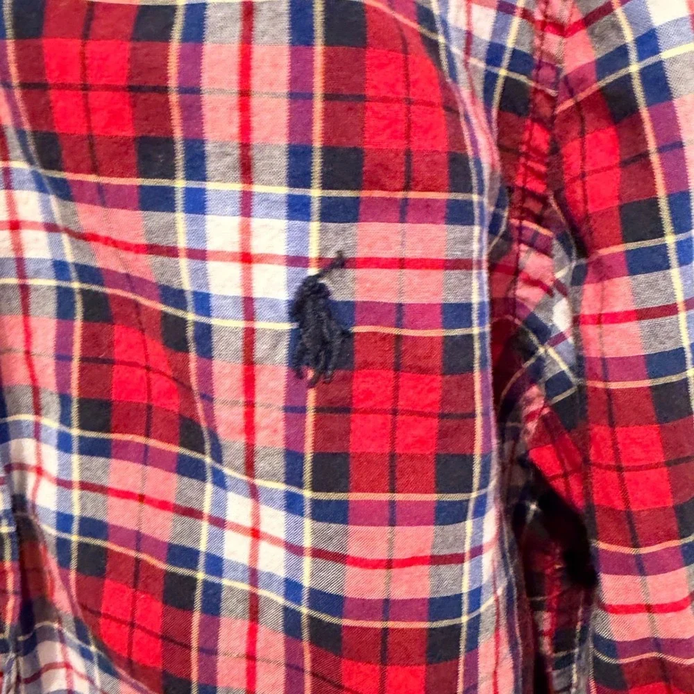 Ralph Lauren Kids Red Blue White Plaid Cotton Button Down Shirt Size 6